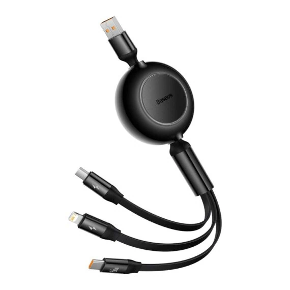 Kabel 3w1 USB - na micro USB, Lightning , USB Typ C, 66W, 1,1m zwijany, czarny (2)