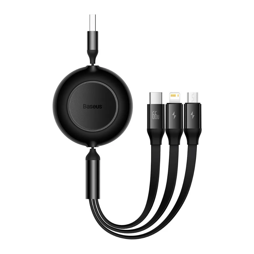 Kabel 3w1 USB - na micro USB, Lightning , USB Typ C, 66W, 1,1m zwijany, czarny (3)