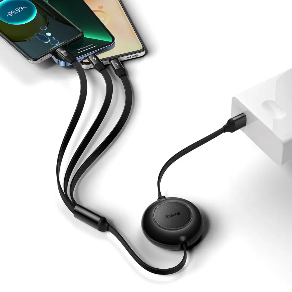 Kabel 3w1 USB - na micro USB, Lightning , USB Typ C, 66W, 1,1m zwijany, czarny (5)