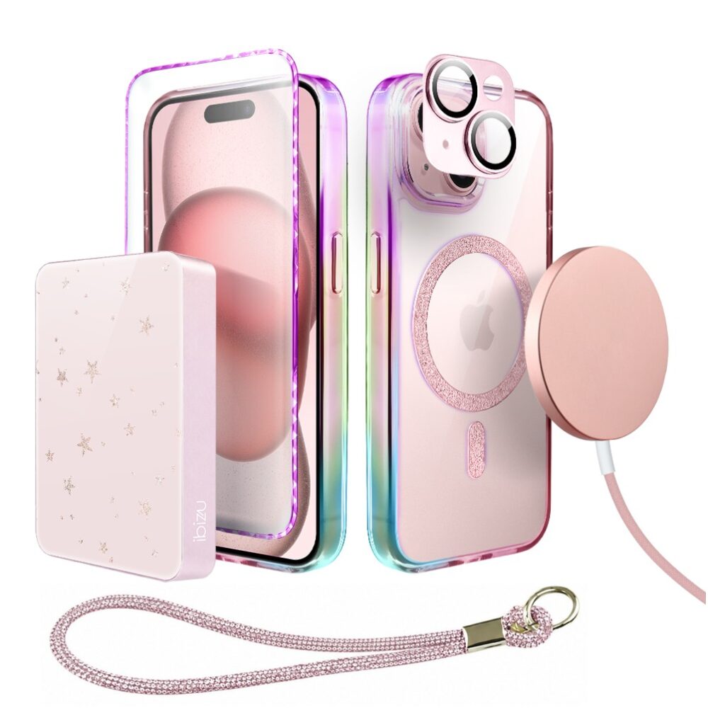 Perfect Match do iPhone 15 - zestaw Glitter Crown + akcesoria, różowy popop(1)