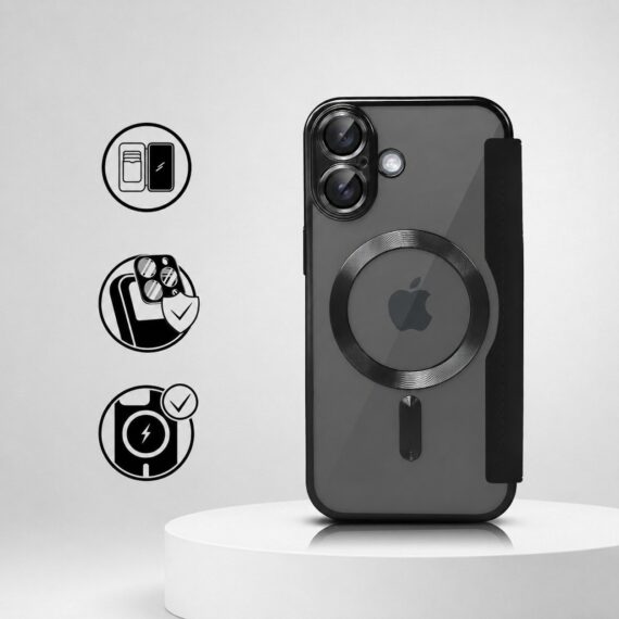 Perfect Match do iPhone 16 Plus - zestaw Book MagSafe Lens + akcesoria, czarny