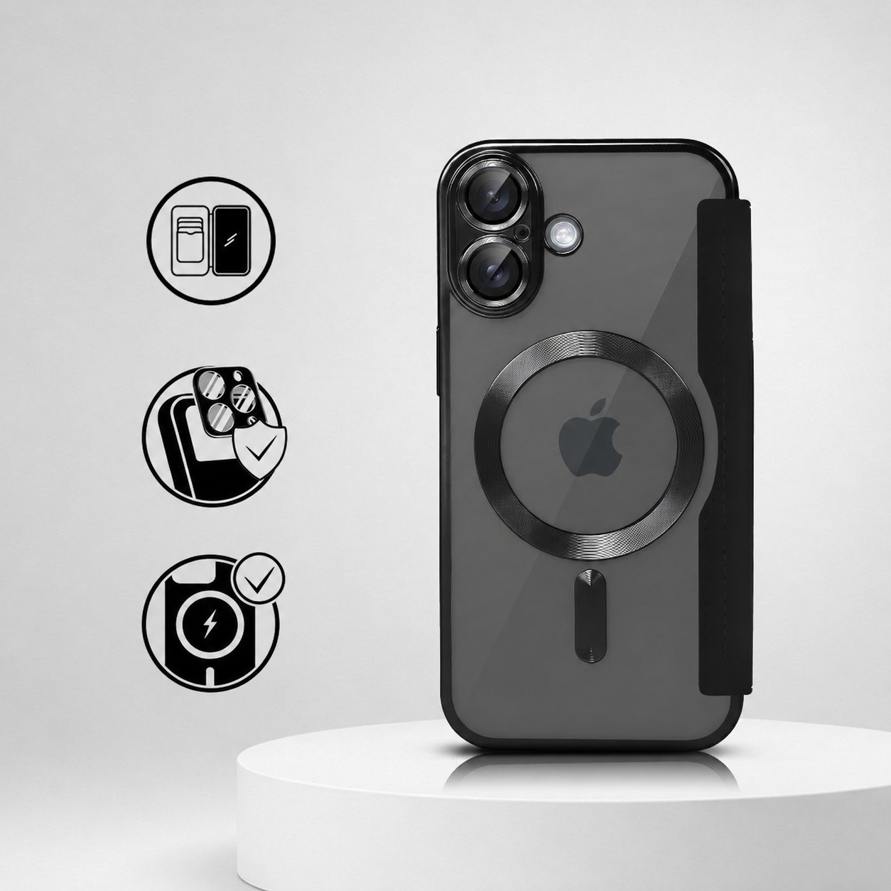 Perfect Match do iPhone 16 Plus - zestaw Book MagSafe Lens + akcesoria, czarny