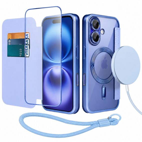 Perfect Match do iPhone 16 Plus - zestaw Book MagSafe Lens + akcesoria, niebieski