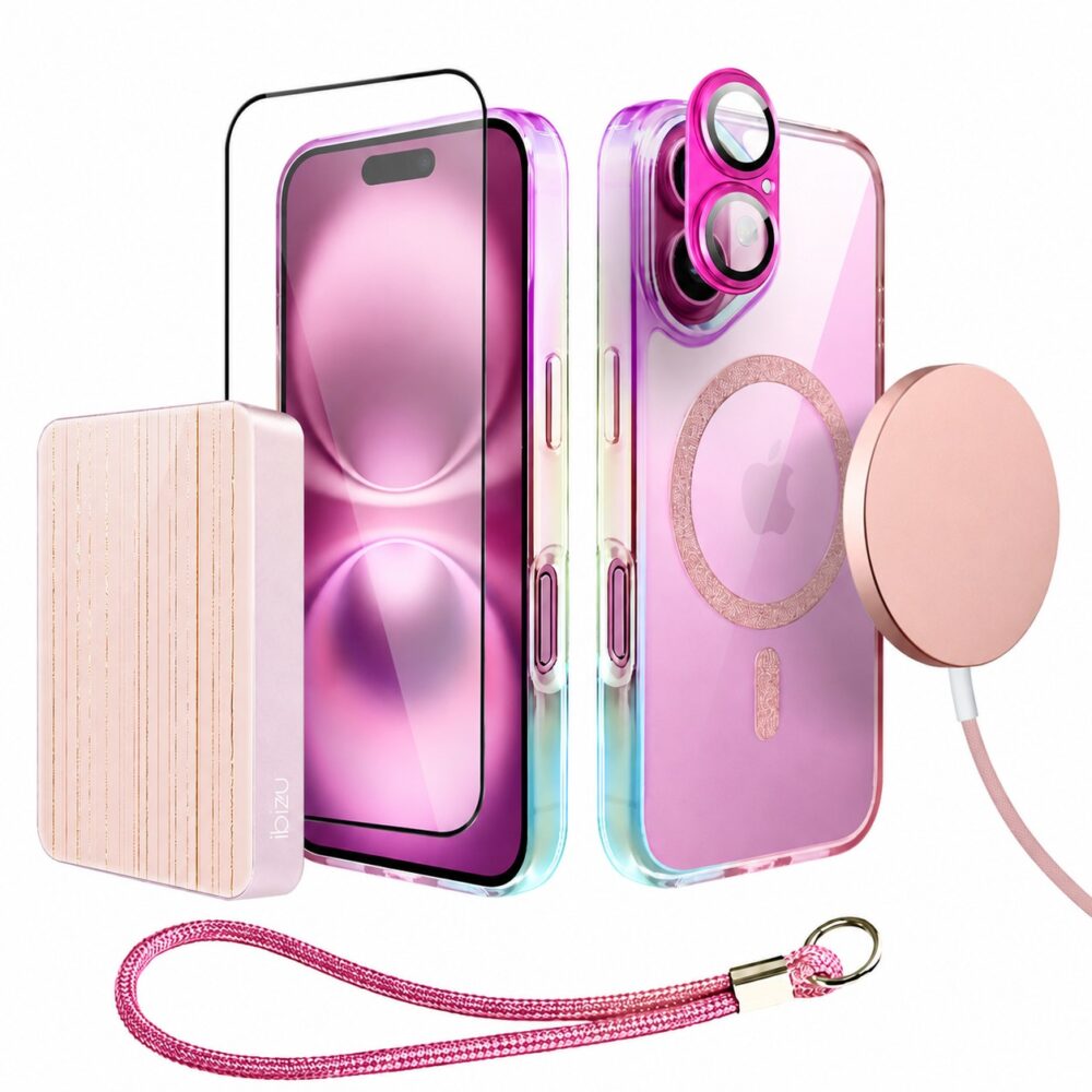 Perfect Match do iPhone 16 Plus - zestaw Glitter Crown + akcesoria, różowy (1)
