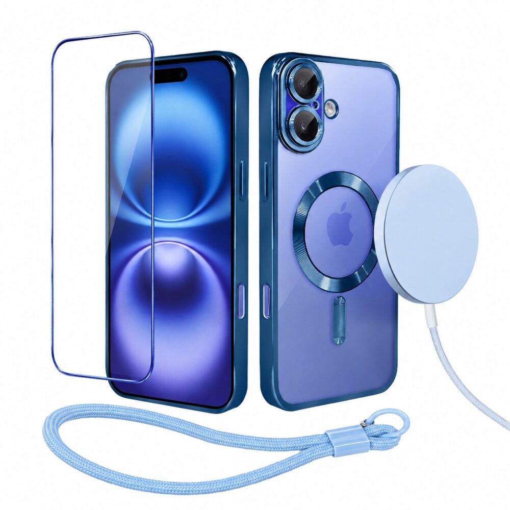 Perfect Match do iPhone 16 Plus - zestaw MagSafe Luxury Protect + akcesoria, niebieski