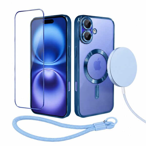 Perfect Match do iPhone 16 Plus – zestaw MagSafe Luxury Protect + akcesoria, niebieski