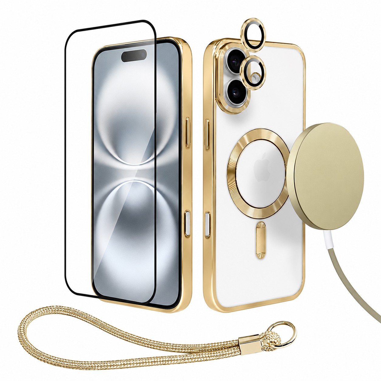 Perfect Match do iPhone 16 Plus – zestaw MagSafe Luxury + akcesoria, złoty