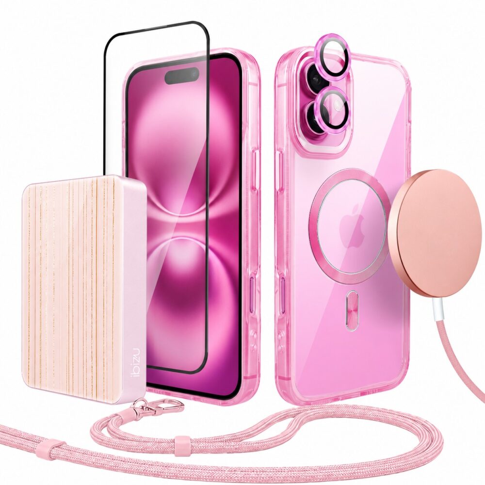 Perfect Match do iPhone 16 Plus – zestaw Super Hybrid + akcesoria, różowy