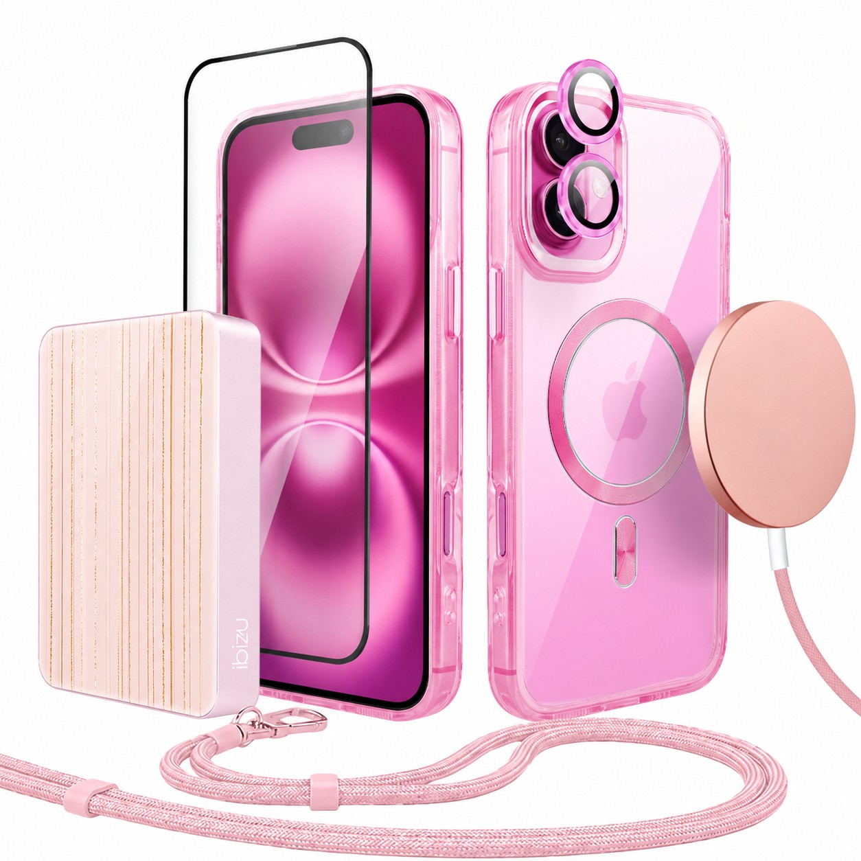 Perfect Match do iPhone 16 Plus – zestaw Super Hybrid + akcesoria, różowy