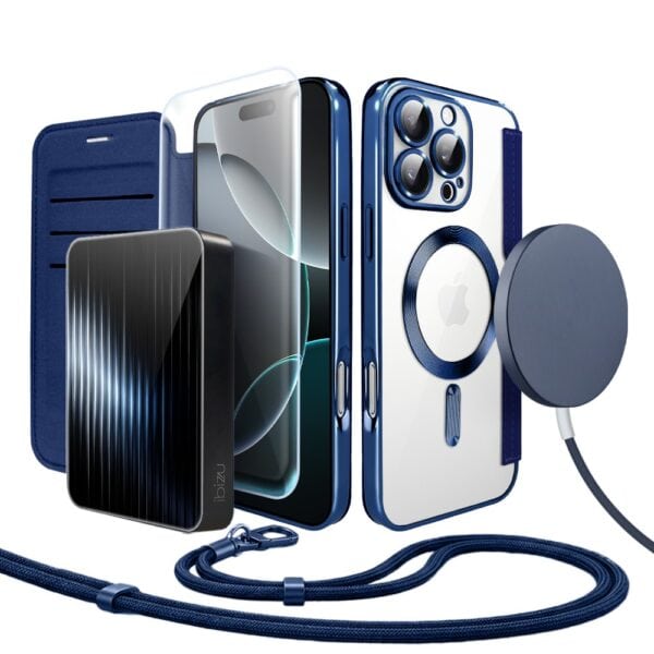 Perfect Match do iPhone 16 Pro – zestaw Book MagSafe Lens + akcesoria, granatowy