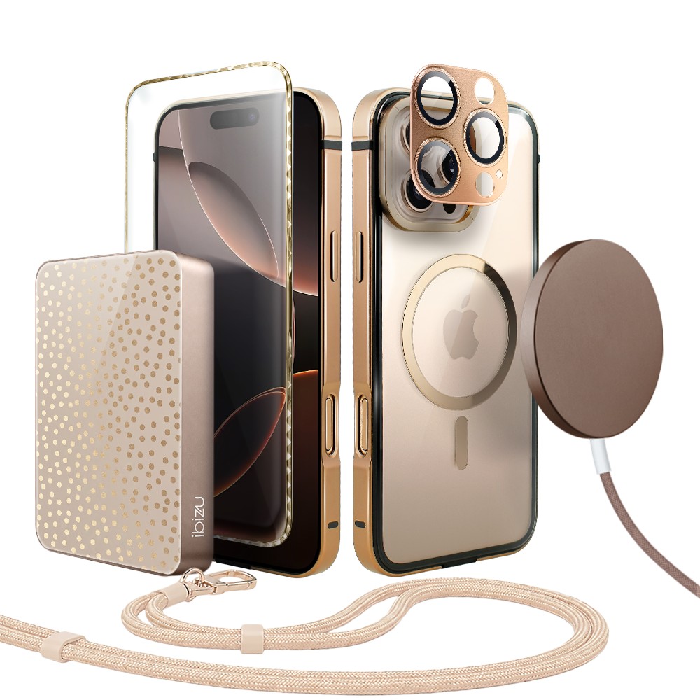 Perfect Match do iPhone 16 Pro – zestaw IBIZU Elite Skin + akcesoria, pustynny brąz