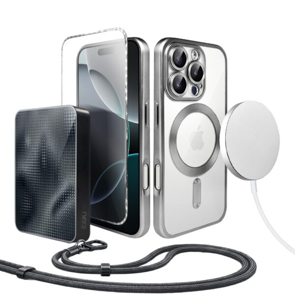 Perfect Match do iPhone 16 Pro Max – zestaw MagSafe Luxury Titanium Finish + akcesoria, srebrny
