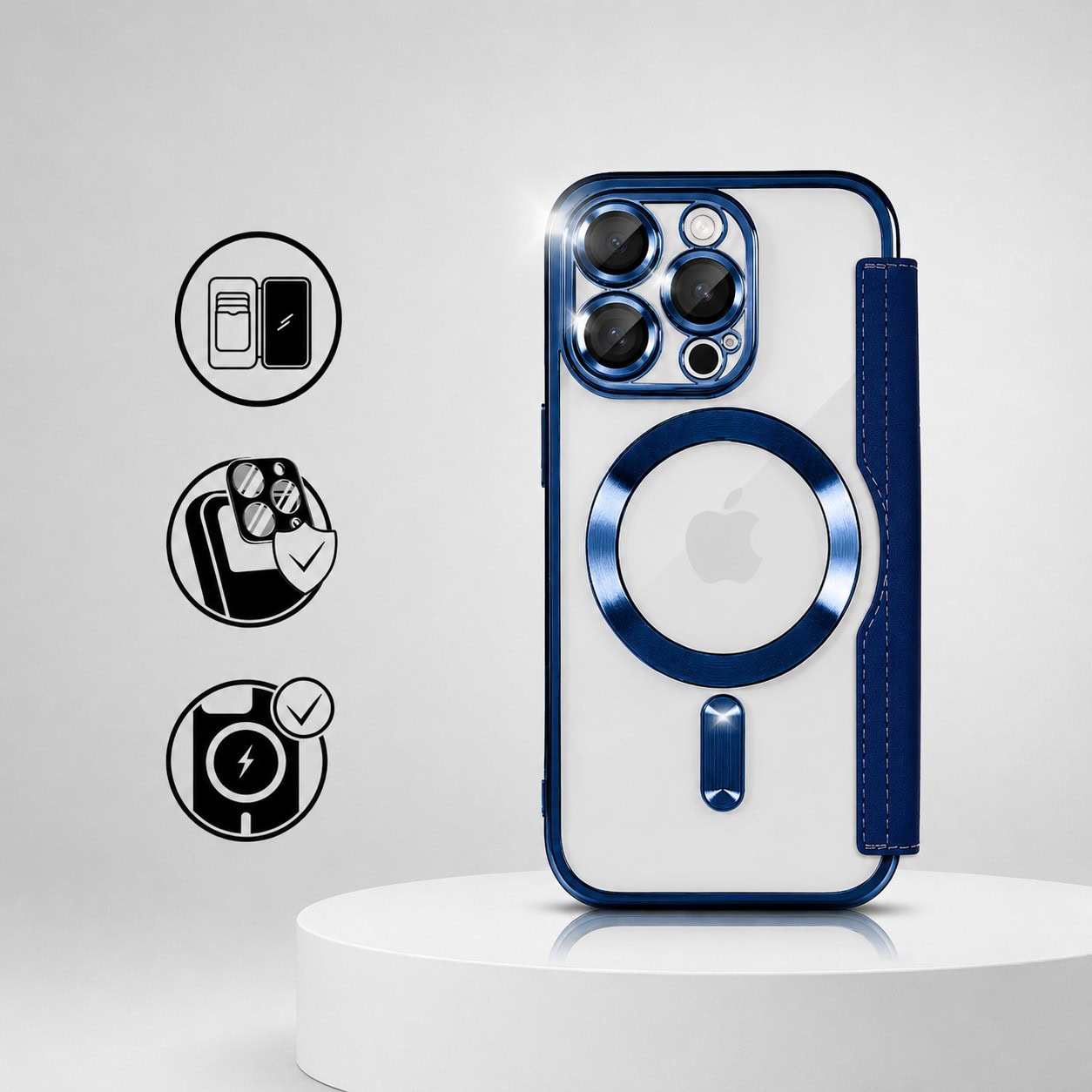 Perfect Match do iPhone 16 Pro - zestaw Book MagSafe Lens + akcesoria, granatowy