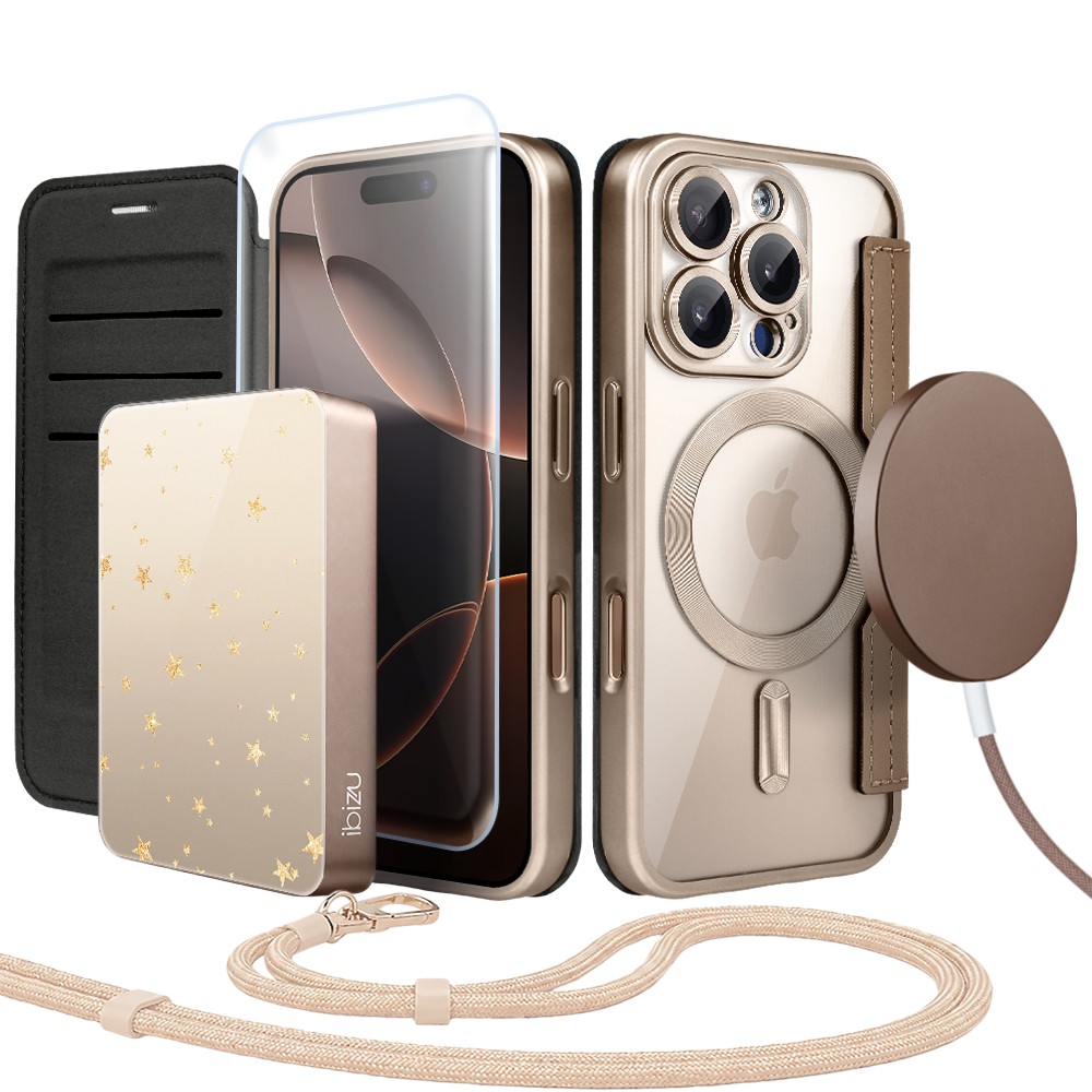 Perfect Match do iPhone 16 Pro – zestaw Book MagSafe Lens + akcesoria, pustynny brąz