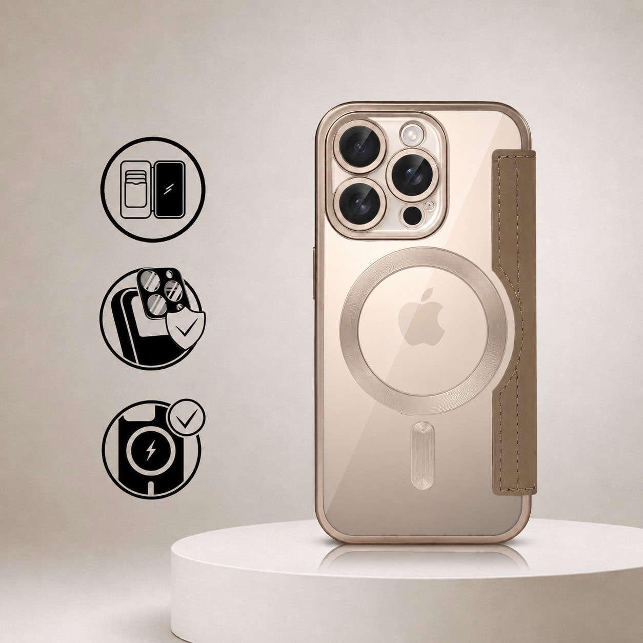 Perfect Match do iPhone 16 Pro - zestaw Book MagSafe Lens + akcesoria, pustynny brąz pop