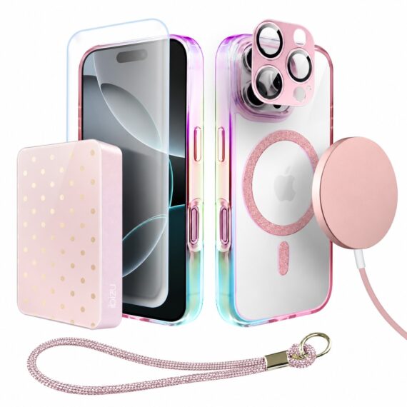 Perfect Match do iPhone 16 Pro - zestaw Glitter Crown + akcesoria, różowy pop (1)