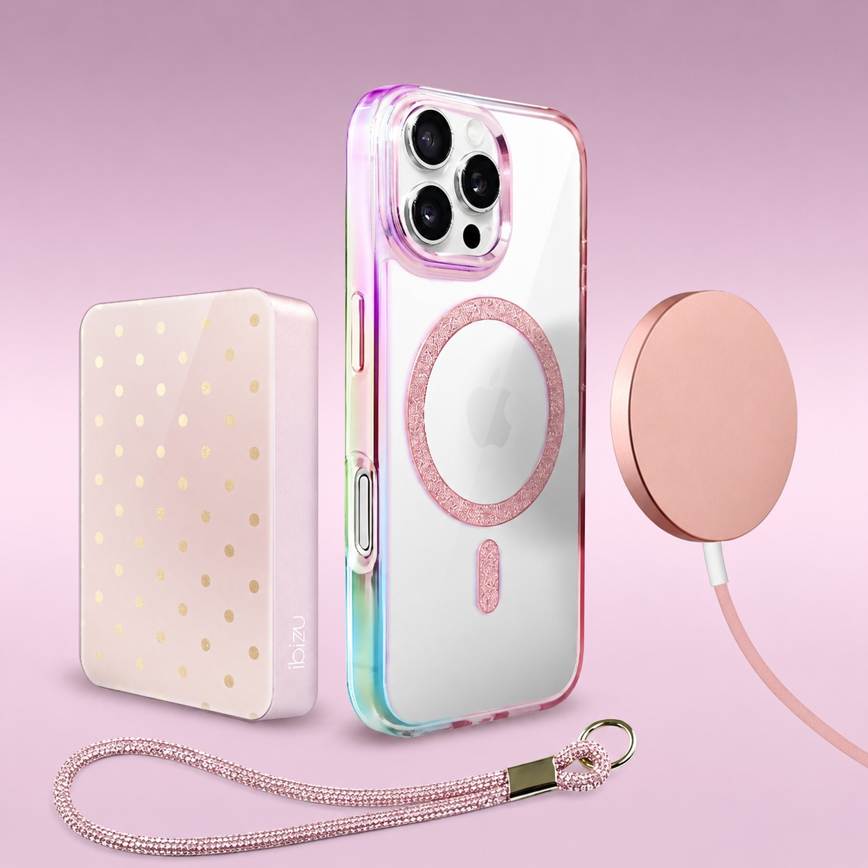 Perfect Match do iPhone 16 Pro - zestaw Glitter Crown + akcesoria, różowy pop (3)