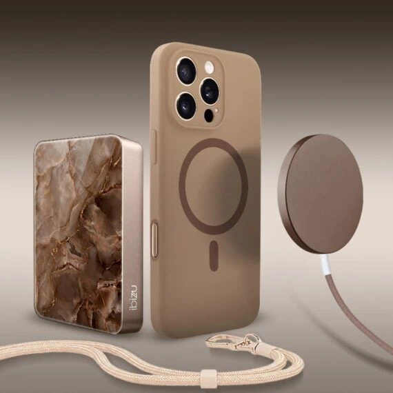 Perfect Match do iPhone 16 Pro - zestaw silikonowe z MagSafe + akcesoria, pustynny brąz (1)