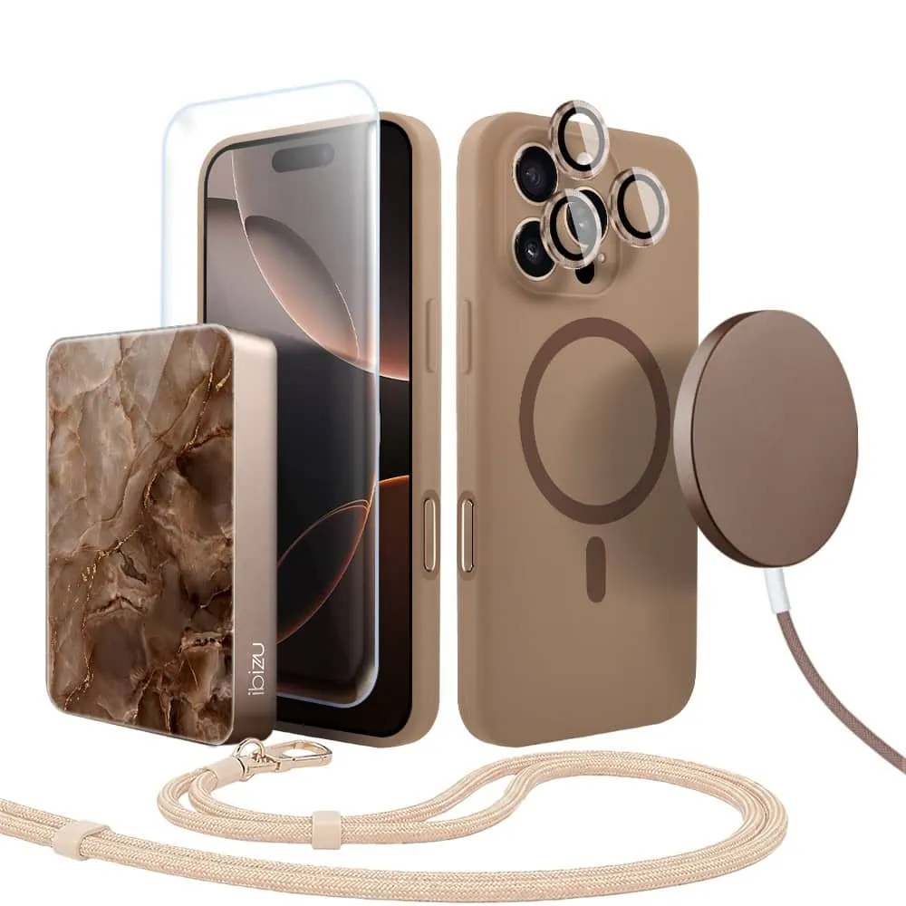 Perfect Match do iPhone 16 Pro – zestaw silikonowe z MagSafe + akcesoria, pustynny brąz