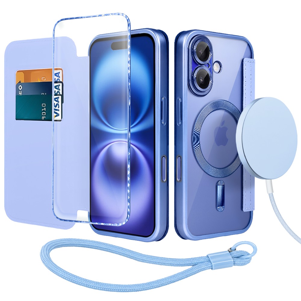 Perfect Match do iPhone 16 – zestaw Book MagSafe Lens + akcesoria, niebieski