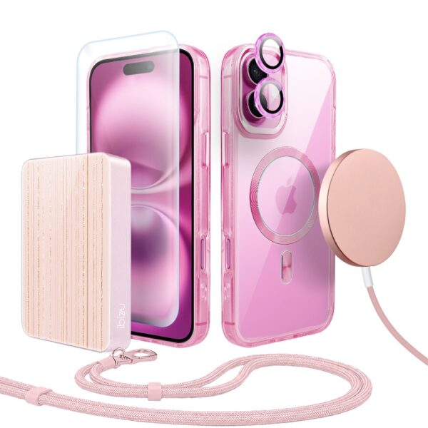 Perfect Match do iPhone 16 – zestaw Super Hybrid + akcesoria, różowy