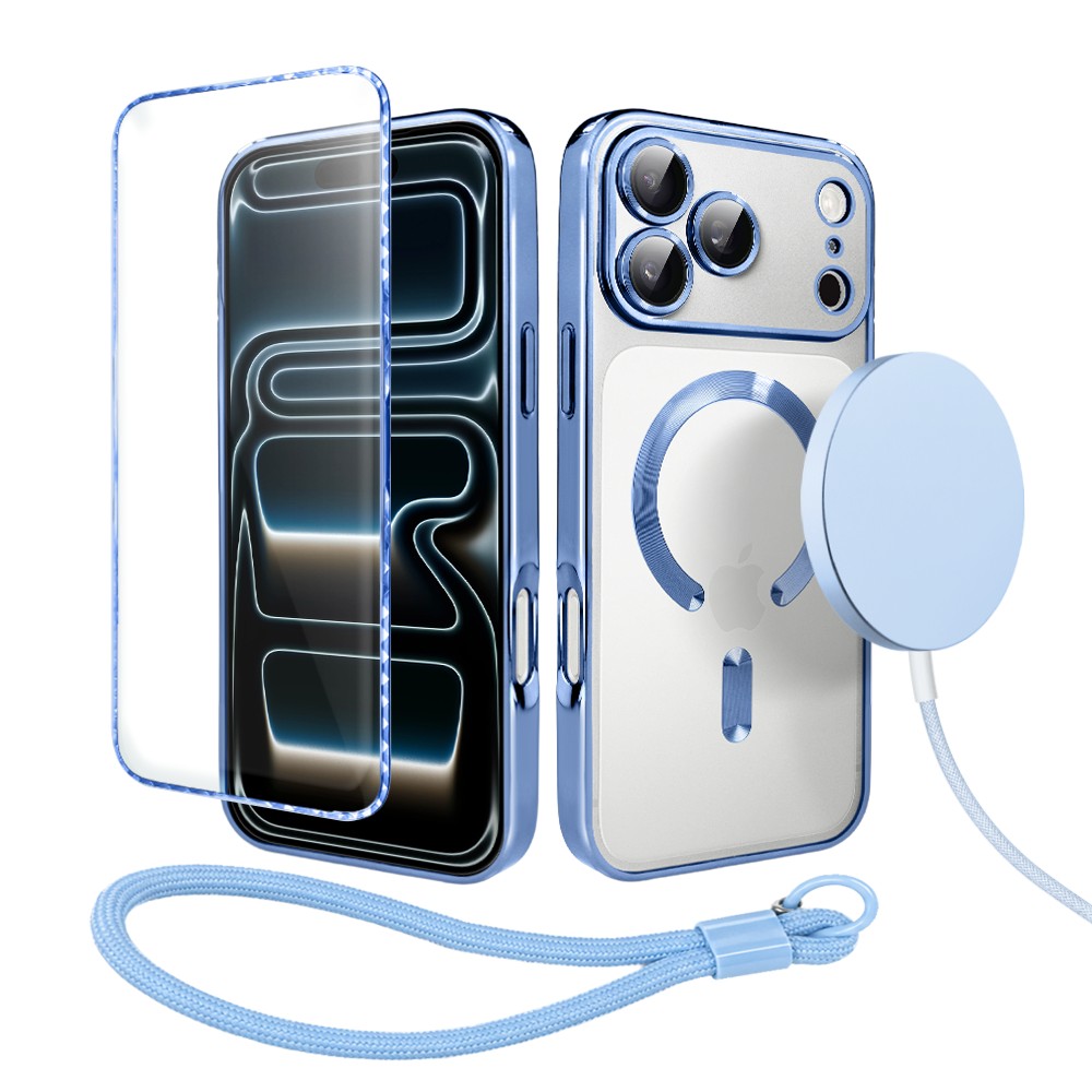 Perfect Match do iPhone 17 Pro – zestaw MagSafe Luxury Protect + akcesoria, niebieski
