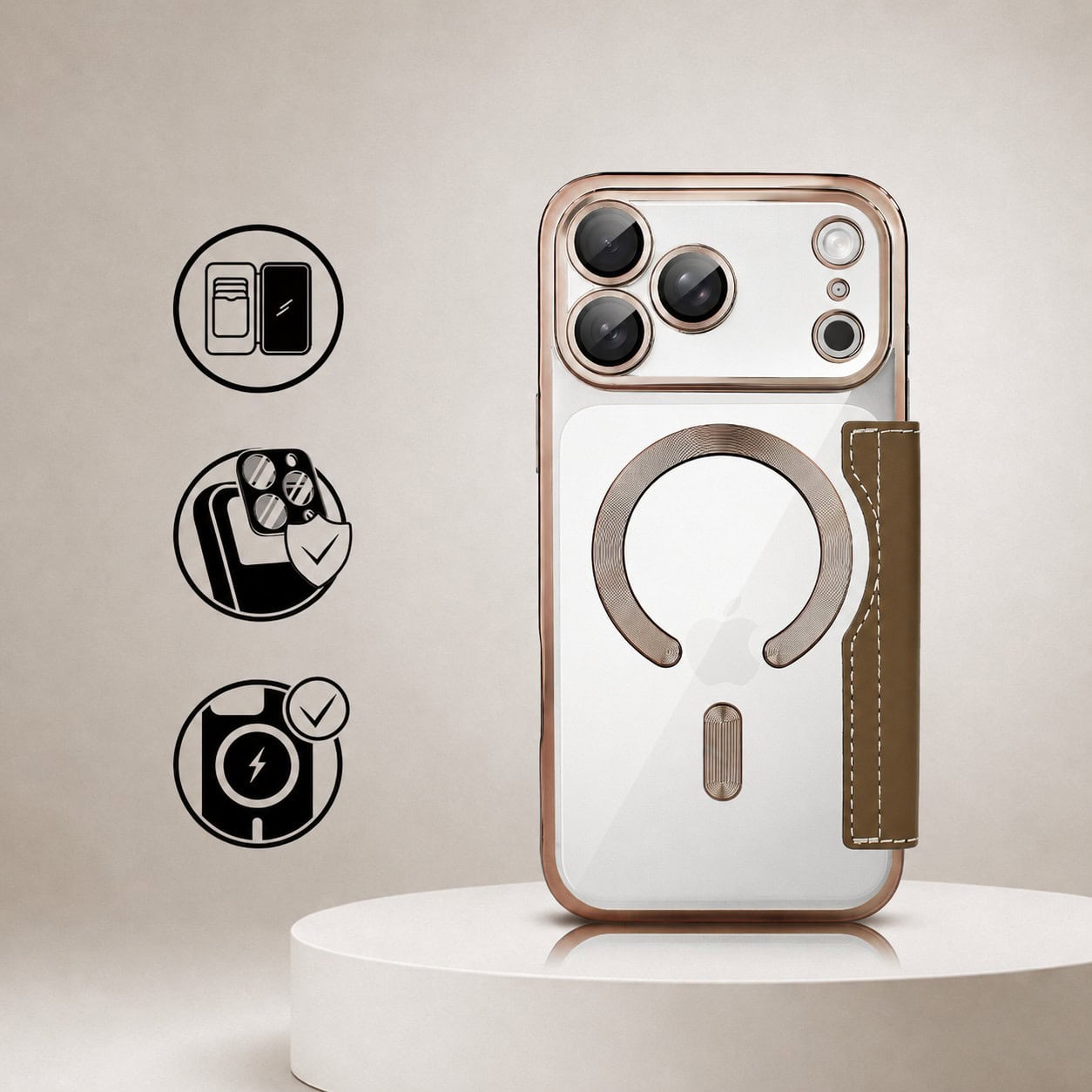Perfect Match do iPhone 17 Pro Max – zestaw Book MagSafe Lens + akcesoria, pustynny brązpop