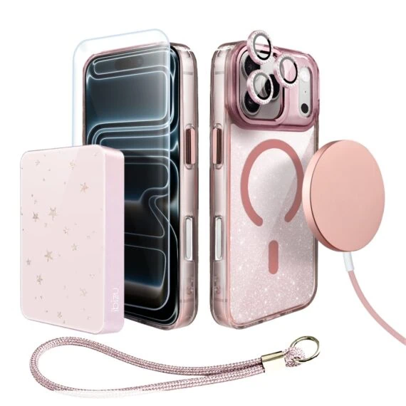 Perfect Match do iPhone 17 Pro - zestaw Super Hybrid Sparkle + akcesoria, różowy (3)