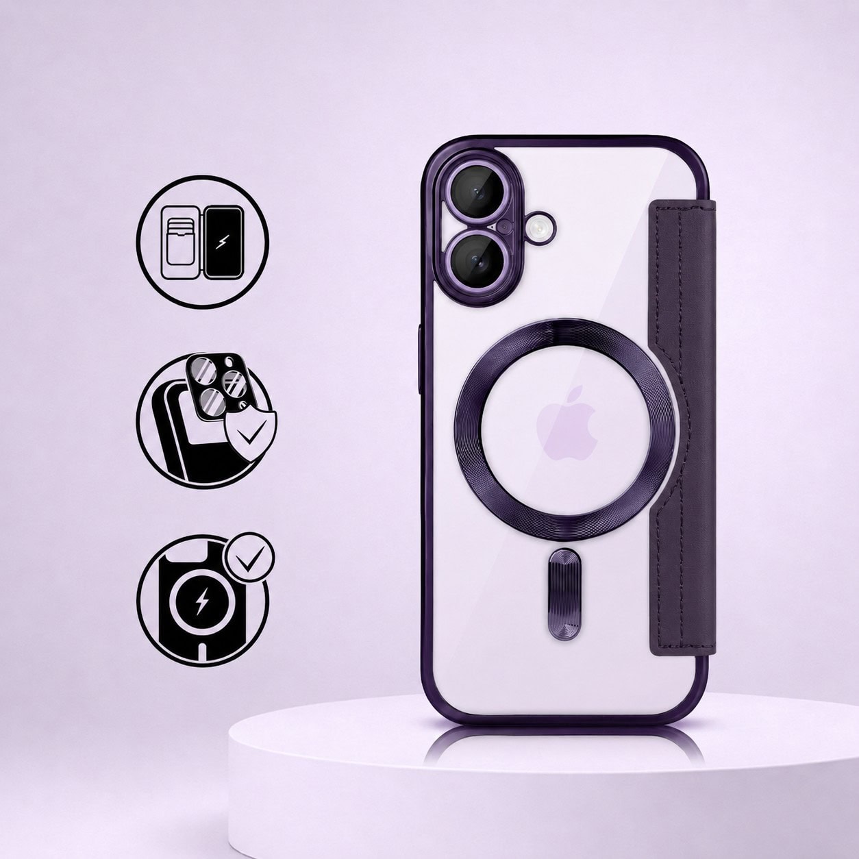 Perfect Match do iPhone 17 - zestaw Book MagSafe Lens + akcesoria, fioletowy pop