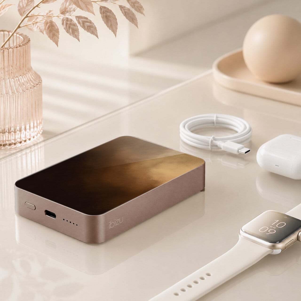 Powerbank IBIZU MagPower 10k do iPhone z MagSafe, solidny, aluminiowy, 10 000 mAh, Desert storm, pustynny (9)