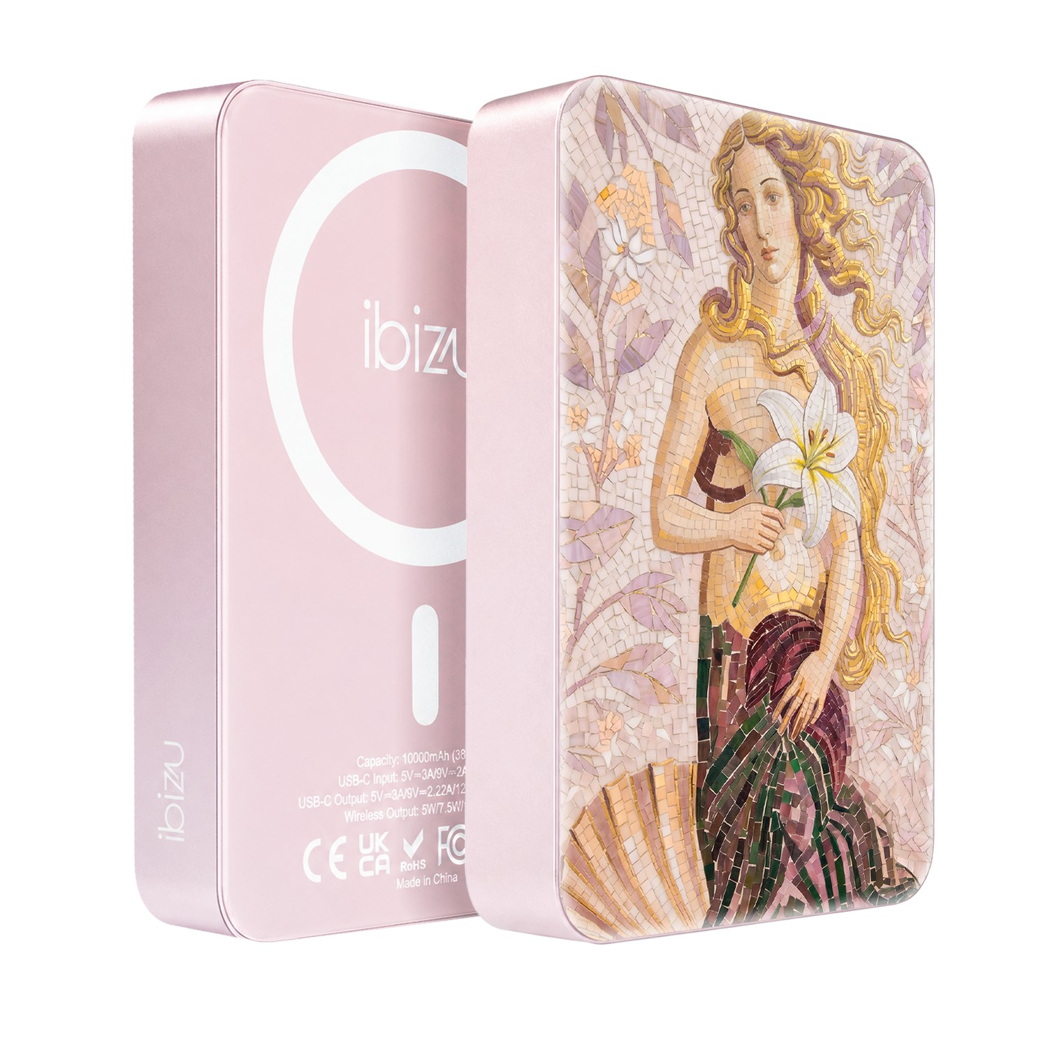 Powerbank IBIZU MagPower 10k do iPhone z MagSafe, solidny, aluminiowy, 10 000 mAh, Narodziny Wenus, różowy