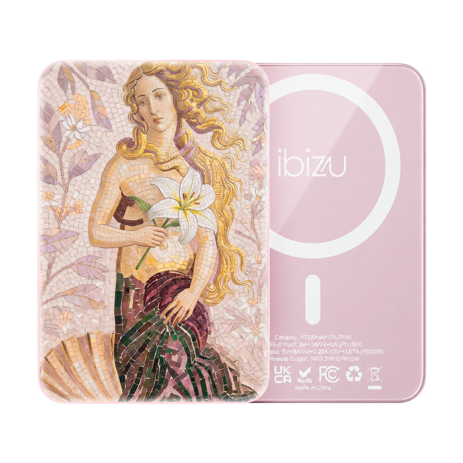 Powerbank IBIZU MagPower 10k do iPhone z MagSafe, solidny, aluminiowy, 10 000 mAh, Narodziny Wenus, różowy (5)