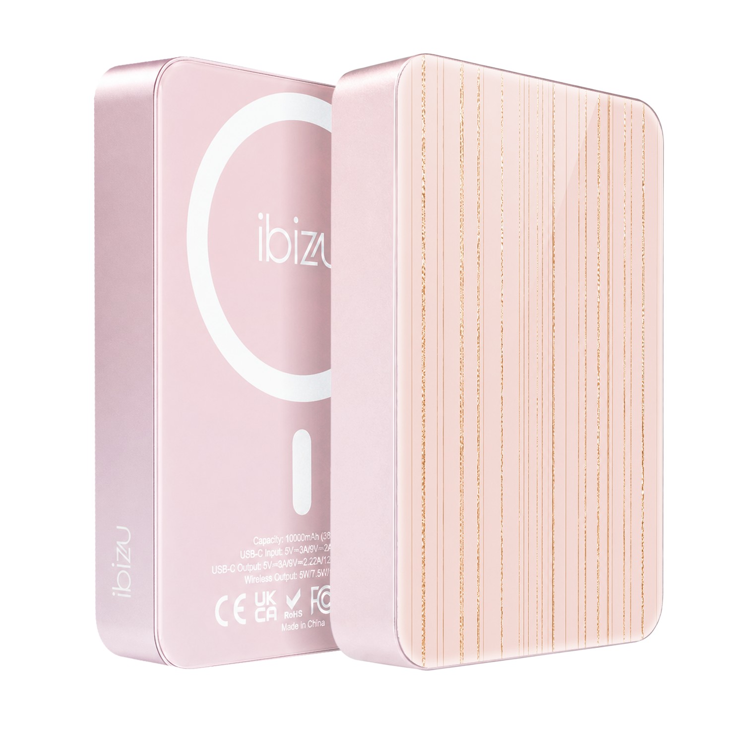 Powerbank IBIZU MagPower 10k do iPhone z MagSafe, solidny, aluminiowy, 10 000 mAh, Nici złotego blasku, różowy