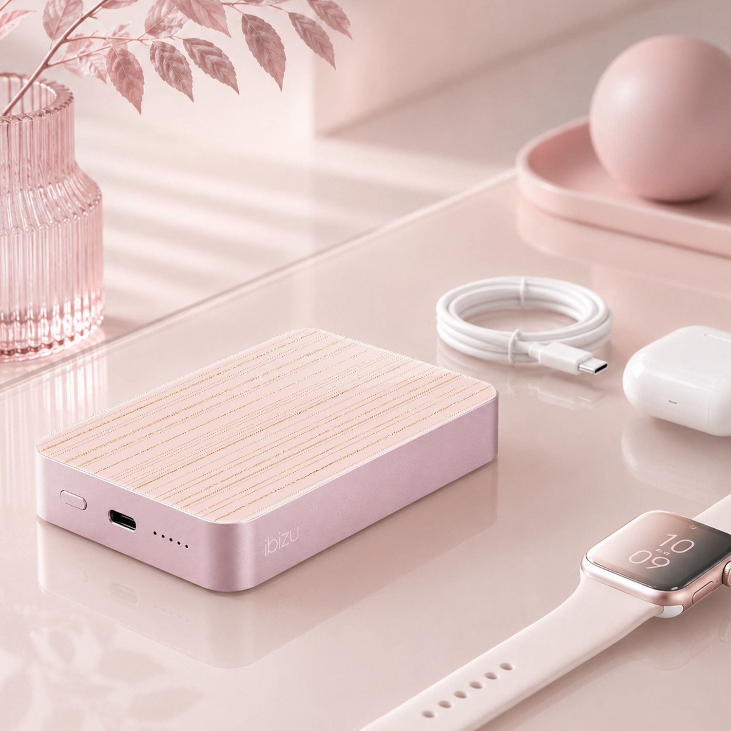 Powerbank IBIZU MagPower 10k do iPhone z MagSafe, solidny, aluminiowy, 10 000 mAh, Nici złotego blasku (7)