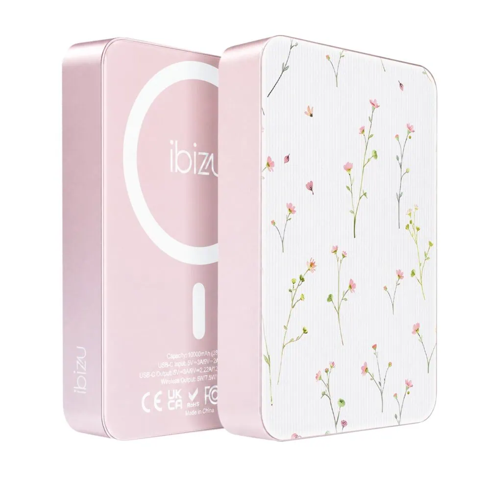 Powerbank IBIZU MagPower 10k do iPhone z MagSafe, solidny, aluminiowy, 10 000 mAh, Polna fantazja, różowy (1)