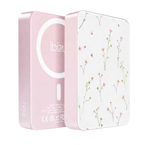 Powerbank IBIZU MagPower 10k do iPhone z MagSafe, solidny, aluminiowy, 10 000 mAh, Polna fantazja, różowy (1)