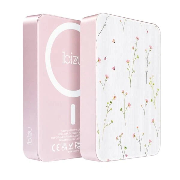 Powerbank IBIZU MagPower 10k do iPhone z MagSafe, solidny, aluminiowy, 10 000 mAh, Polna fantazja, różowy (1)