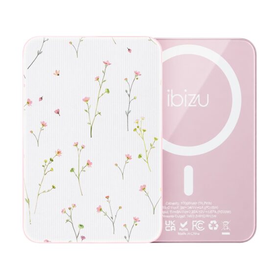 Powerbank IBIZU MagPower 10k do iPhone z MagSafe, solidny, aluminiowy, 10 000 mAh, Polna fantazja, różowy (2)