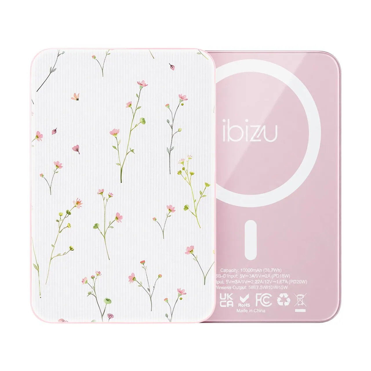 Powerbank IBIZU MagPower 10k do iPhone z MagSafe, solidny, aluminiowy, 10 000 mAh, Polna fantazja, różowy (2)