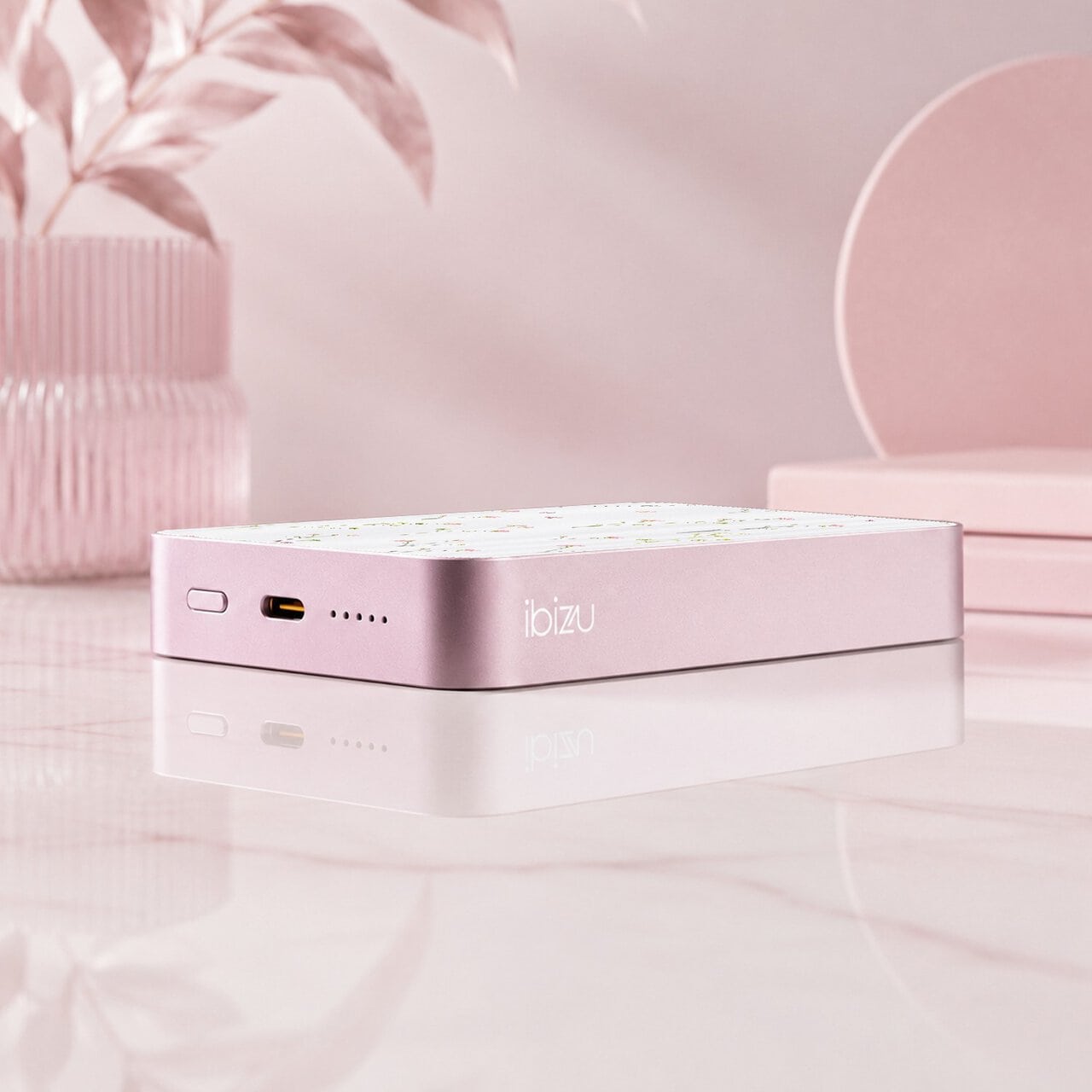 Powerbank IBIZU MagPower 10k do iPhone z MagSafe, solidny, aluminiowy, 10 000 mAh, Polna fantazja, różowy (5)