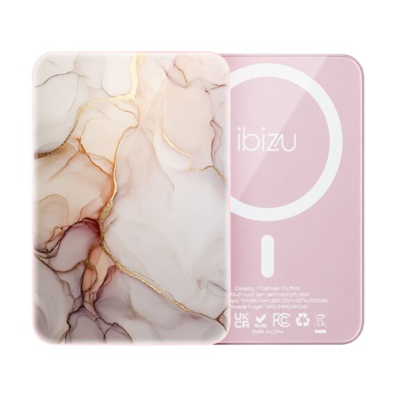 Powerbank IBIZU MagPower 10k do iPhone z MagSafe, solidny, aluminiowy, 10 000 mAh, Różany alabaster, różowy (10)