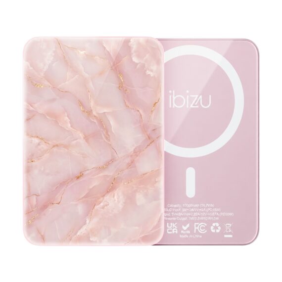 Powerbank IBIZU MagPower 10k do iPhone z MagSafe, solidny, aluminiowy, 10 000 mAh, Różany marmur (8)