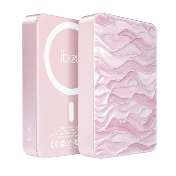 Powerbank IBIZU MagPower 10k do iPhone z MagSafe, solidny, aluminiowy, 10 000 mAh, Różowe fale, różowy (1)
