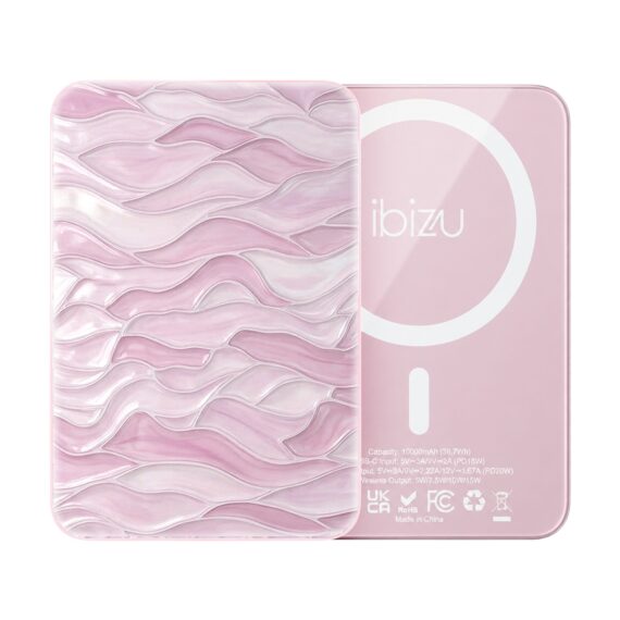 Powerbank IBIZU MagPower 10k do iPhone z MagSafe, solidny, aluminiowy, 10 000 mAh, Różowe fale, różowy (2)