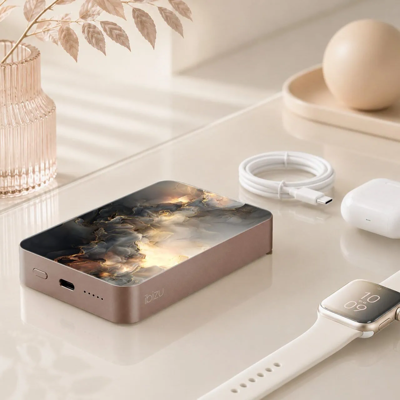 Powerbank IBIZU MagPower 10k do iPhone z MagSafe, solidny, aluminiowy, 10 000 mAh, Stardust, pustynny (8)