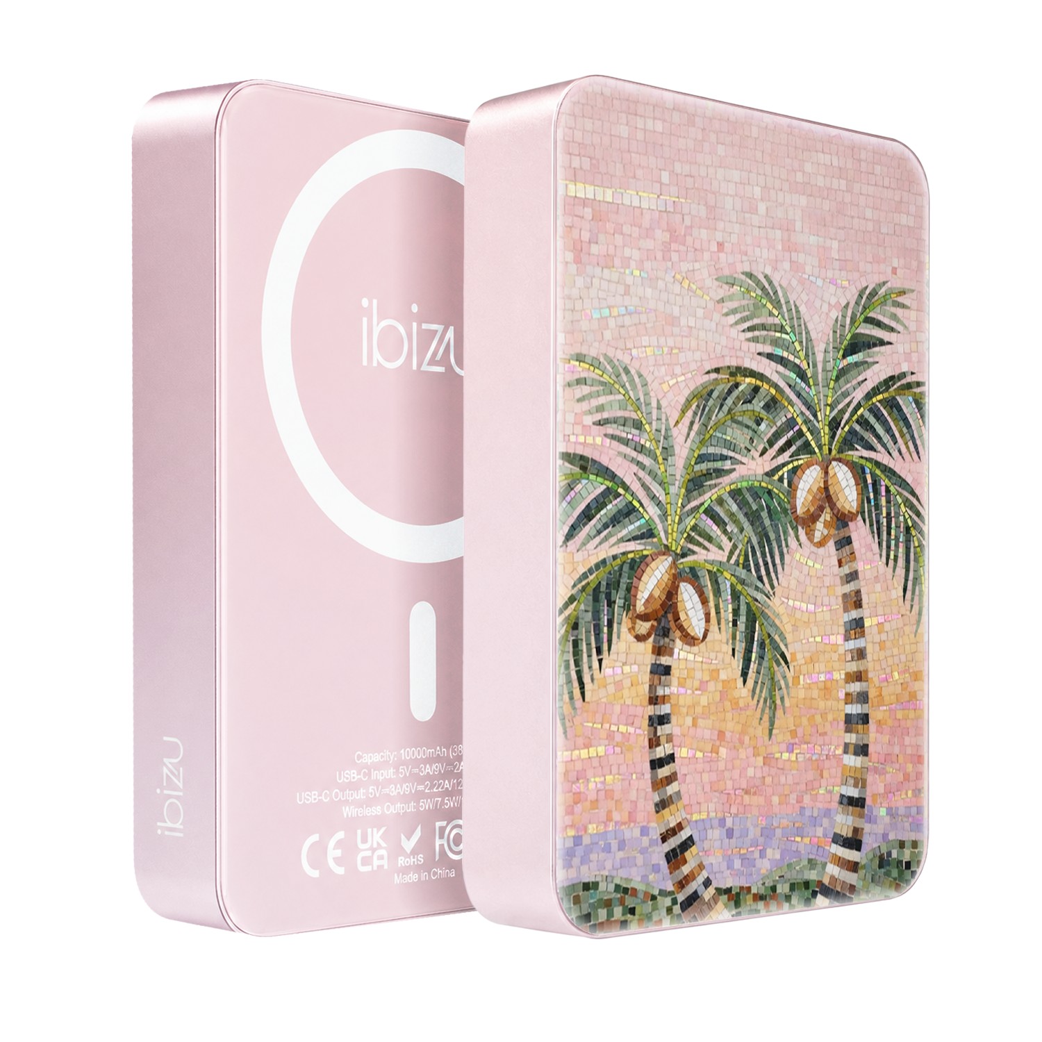Powerbank IBIZU MagPower 10k do iPhone z MagSafe, solidny, aluminiowy, 10 000 mAh, Sycylijska palma, różowy (1)