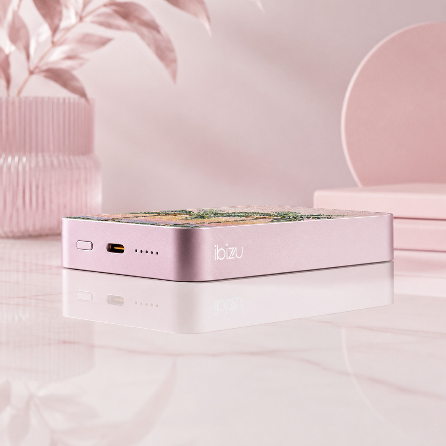 Powerbank IBIZU MagPower 10k do iPhone z MagSafe, solidny, aluminiowy, 10 000 mAh, Sycylijska palma, różowy (5)