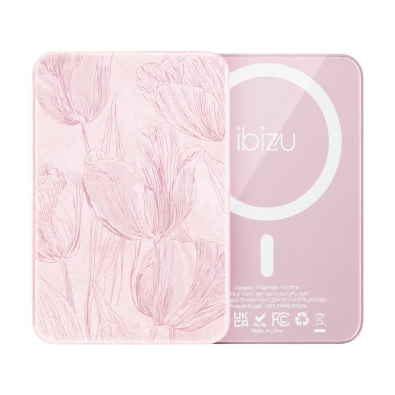 Powerbank IBIZU MagPower 10k do iPhone z MagSafe, solidny, aluminiowy, 10 000 mAh, Tulipanowy fresk, różowy (2)