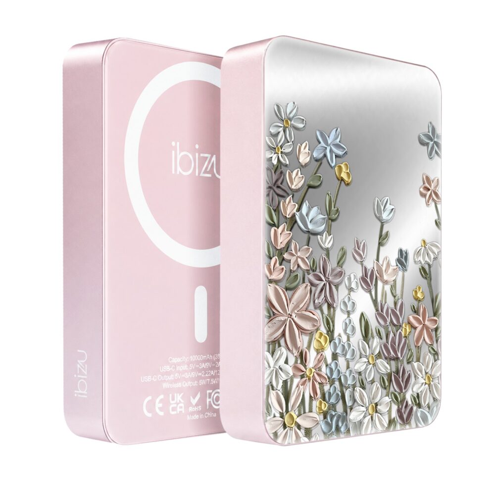 Powerbank IBIZU MagPower 10k do iPhone z MagSafe, solidny, aluminiowy, 10 000 mAh, Wiosenna łąka, różowe (5)