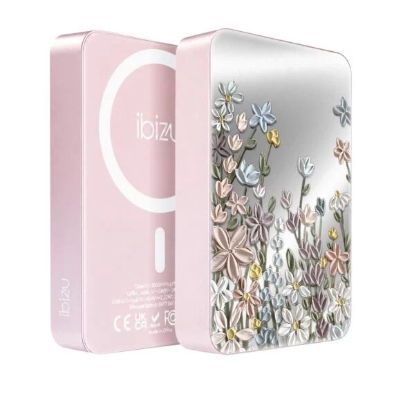 Powerbank IBIZU MagPower 10k do iPhone z MagSafe, solidny, aluminiowy, 10 000 mAh, Wiosenna łąka, różowe (5)